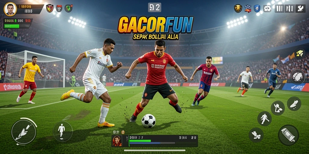 Tampilan gameplay GACORFUN yang menghadirkan aksi sepak bola seru.