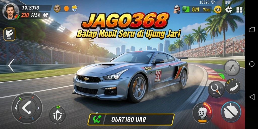 Tampilan gameplay balap mobil yang mendebarkan di JAGO368.