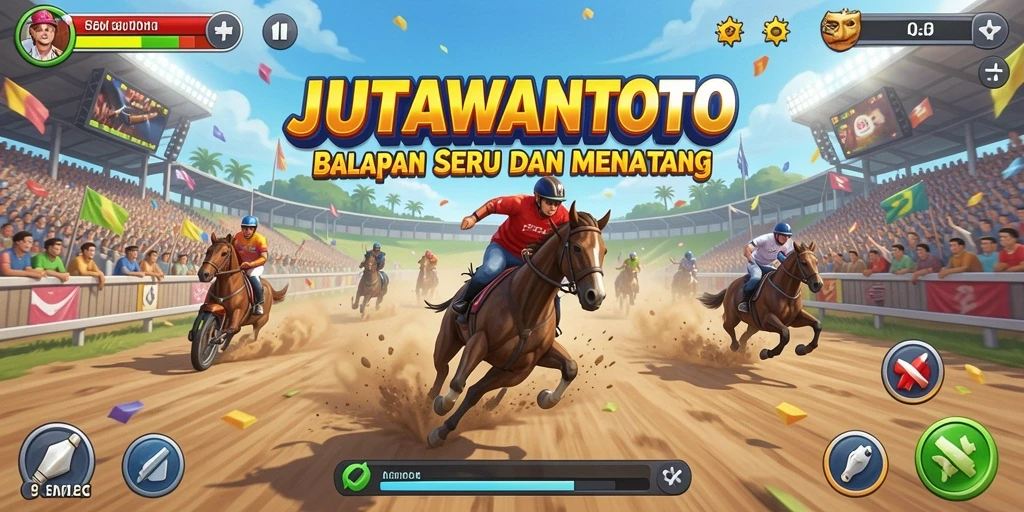 Tampilan seru dari gameplay JUTAWANTOTO dengan balapan yang mendebarkan.
