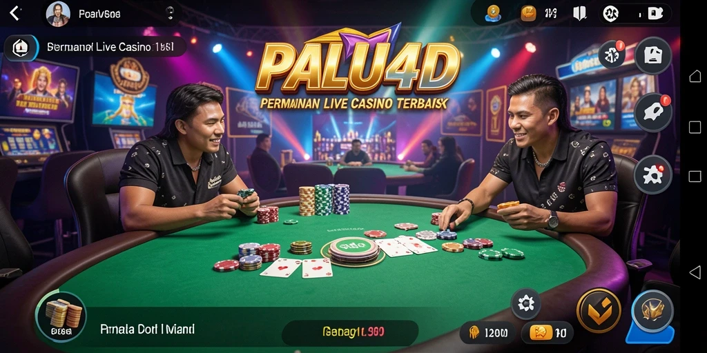 Screenshot PALU4D menampilkan dealer langsung dan pemain yang bersemangat.