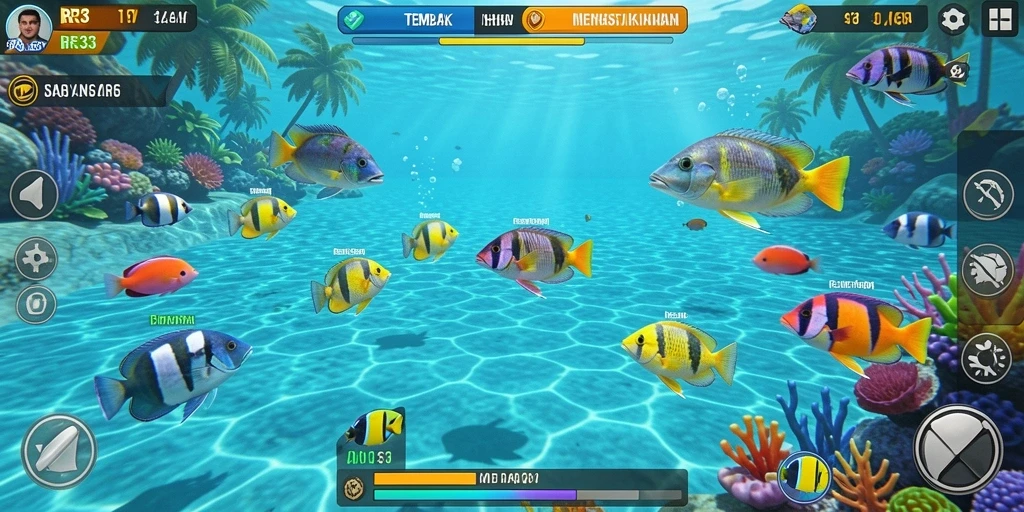 Screenshot RR33 menampilkan aksi seru dalam menembak ikan.