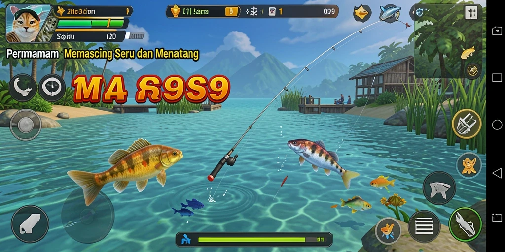 Screenshot gameplay S9S9 menunjukkan aksi memancing yang seru dan menantang.