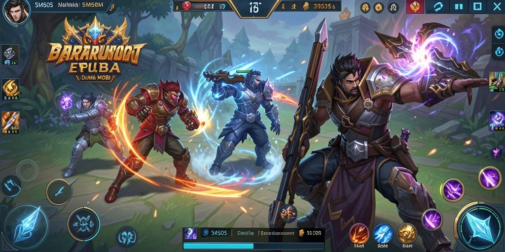Screenshot gameplay seru dari SM605 dengan aksi MOBA yang intens.