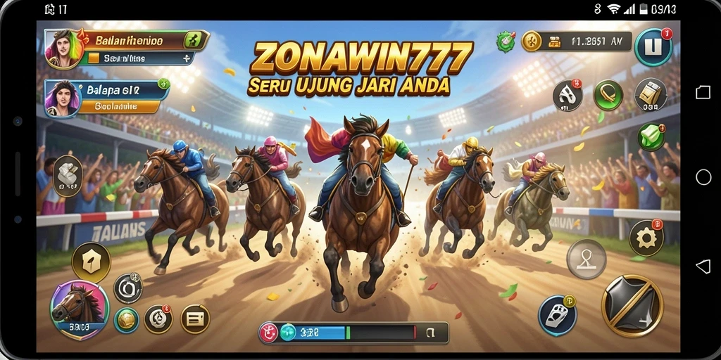 Gameplay ZONAWIN777 menampilkan balapan seru dengan kendaraan keren di trek menantang.